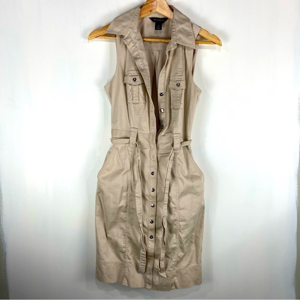 White House Black Market Utility Cargo Button Up Down Sleeveless Shirt Dress 2‎